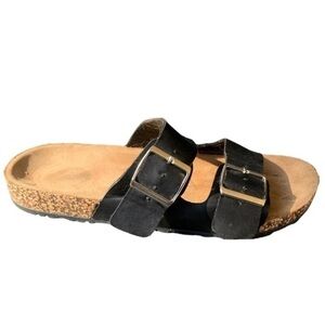Black 2 Strap Big Buckle Cork Slip on Arizona Sandals Size 8/9 by Mission Ridge
